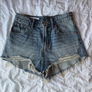 Zara Blue Jean Shorts Distressed High-Waisted Short